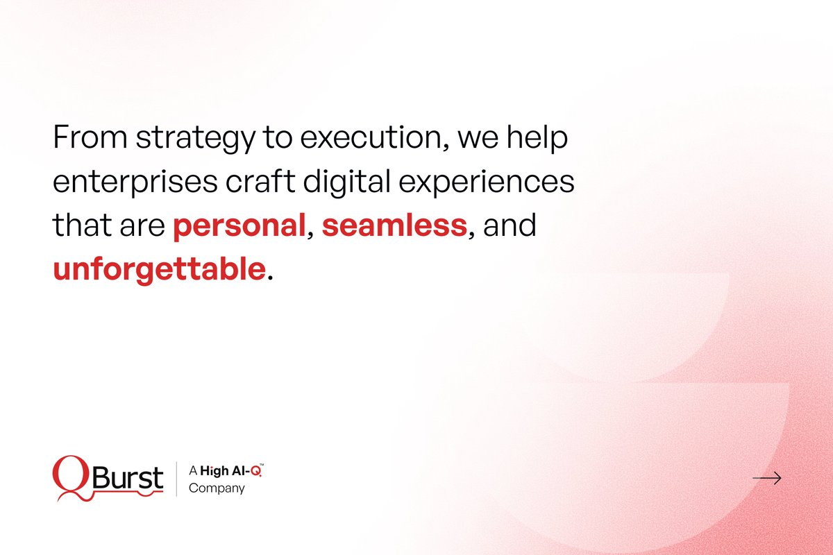 QBurst's tweet image. Every interaction matters. Customers expect journeys that feel personal, effortless, and worth returning to. With QBurst, you get design rooted in user empathy, AI-powered personalization, and technology that scales. Learn more: bit.ly/476eTZ5