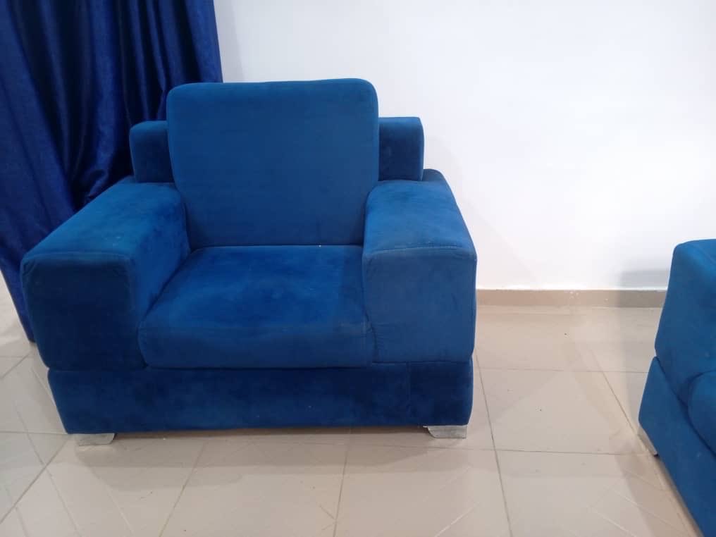 Item - set of chairs 
Specifications - blue chairs ( 3 seater (1), 2 seater (1), 1 seater (2)
Location - igando phase 1, Lagos. 
Price - 300k