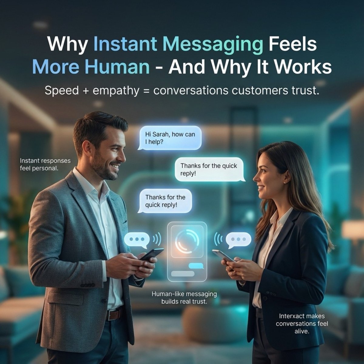 Interxact_com's tweet photo. Instant replies feel human -
because communication isn’t just info, it’s emotion.💛

Speed + empathy = trust.

No delays. No disconnect.
Just conversations that build loyalty.

Make messaging feel human - with Interxact. 🤝

#Interxact #InstantMessaging #DigitalEngagement https://t.co/bKevGBUUoX