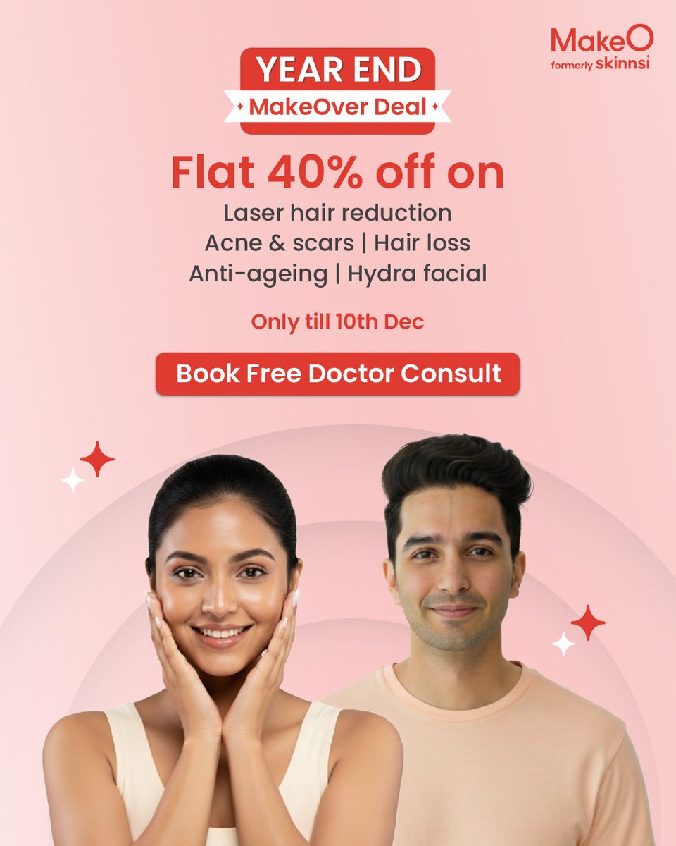 makeO_skin's tweet image. Glow into the new year. ✨ 

Get flat 40% OFF on your favourite skin treatments + a free doctor consult. 
Offer ends 10th Dec - book now!

#MakeO #ExcitingDeal #StealtheDeal #GlowUp #SmoothSkin #MakeOver #GlowingSkin