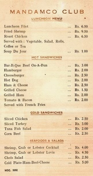 VintagePakistan's tweet photo. Menu of Mandamco Club, Mangla Dam in the 60's #VintagePakistan https://t.co/37BN8aK5SY