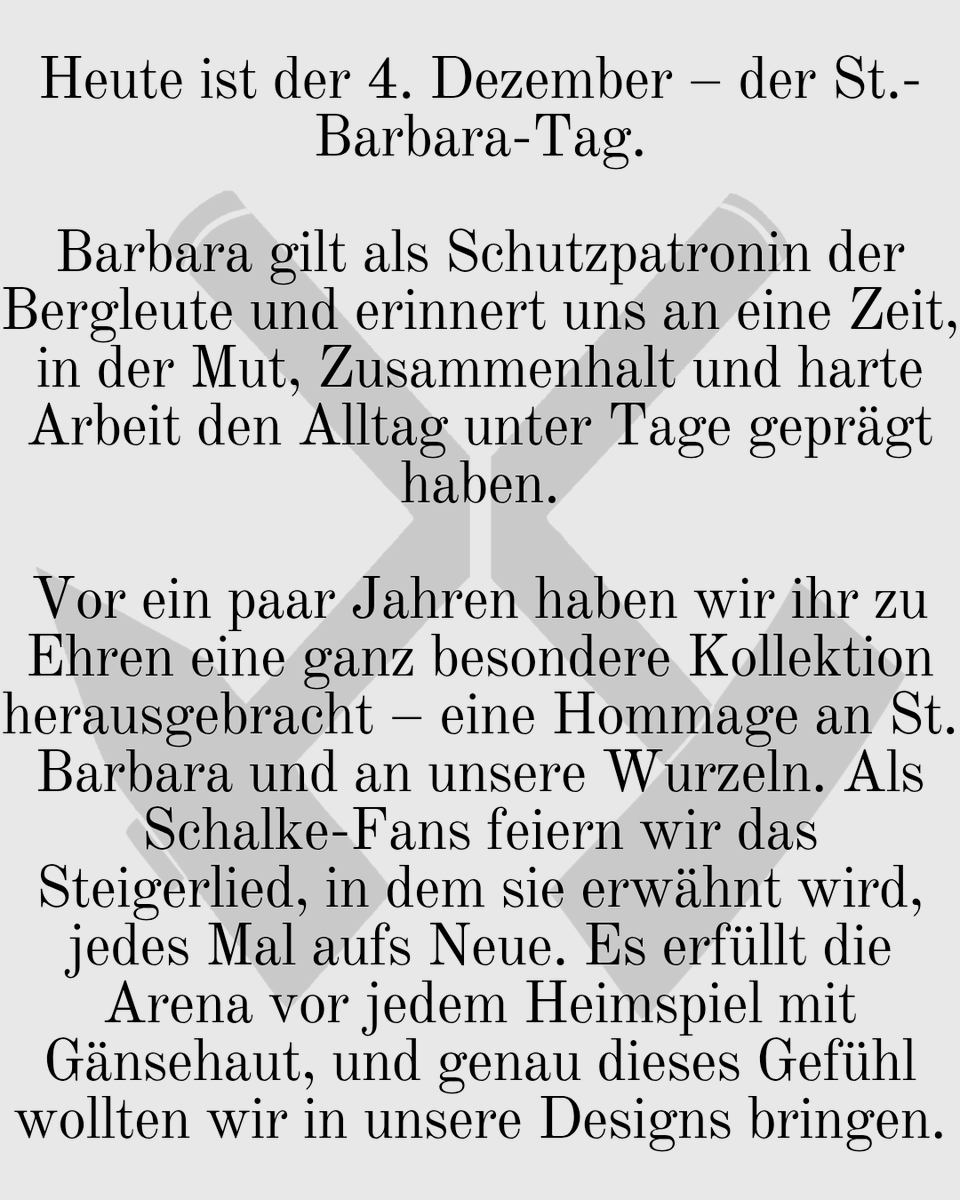 HammerSchlaegel's tweet photo. Kumpels und Kumpelinen.....

Heute ist der 4. Dezember – der St.-Barbara-Tag.

Vor ein paar Jahren haben wir ihr zu Ehren eine ganz besondere Kollektion herausgebracht. 

Zur Kollektion u.v.m. geht's über folgenden Link:

https://t.co/9SuSEj4pqr

#barbaratag #stbarbara https://t.co/EQbQ6H9nrl