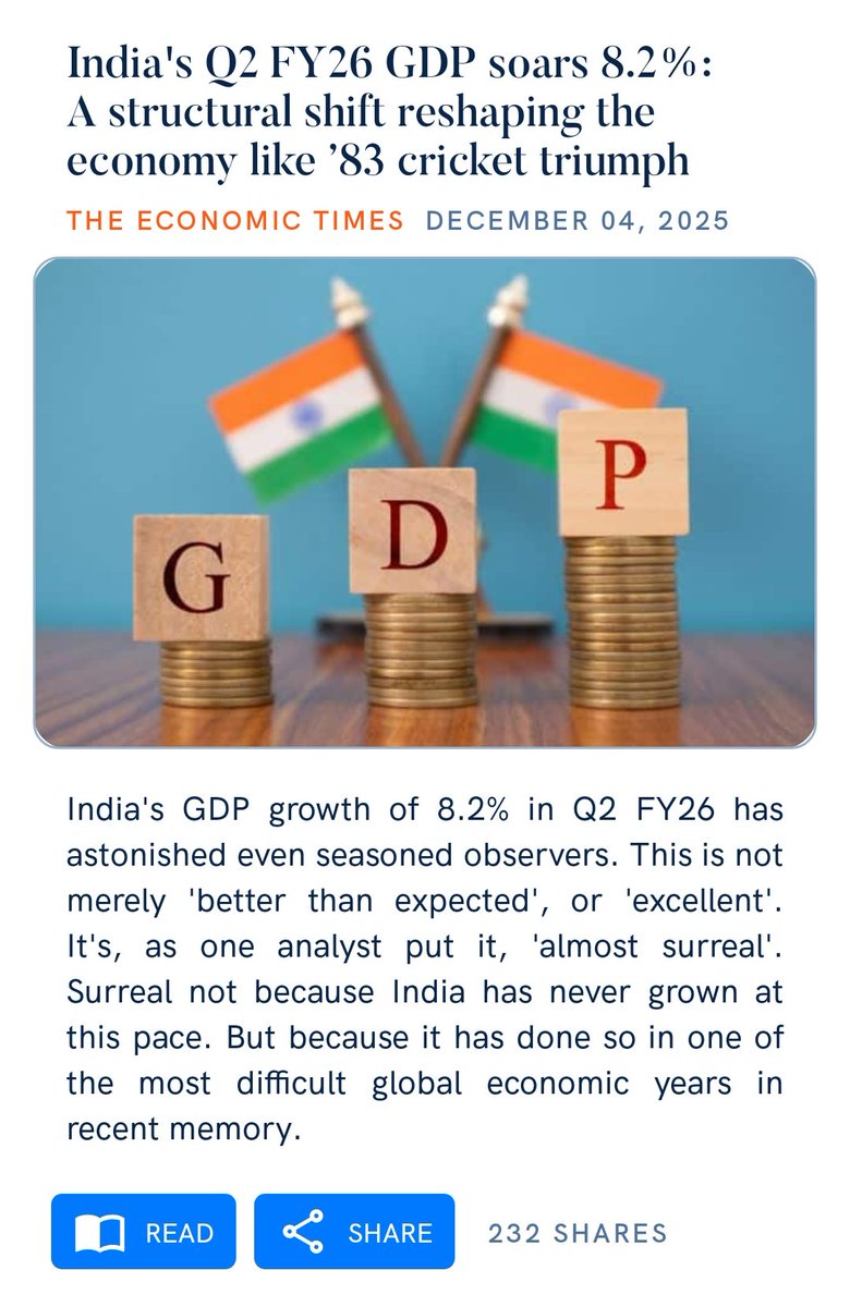 JManavadar's tweet image. India&apos;s Q2 FY26 GDP soars 8.2%: A structural shift reshaping the economy like ’83 cricket triumph
economictimes.indiatimes.com/opinion/et-com…