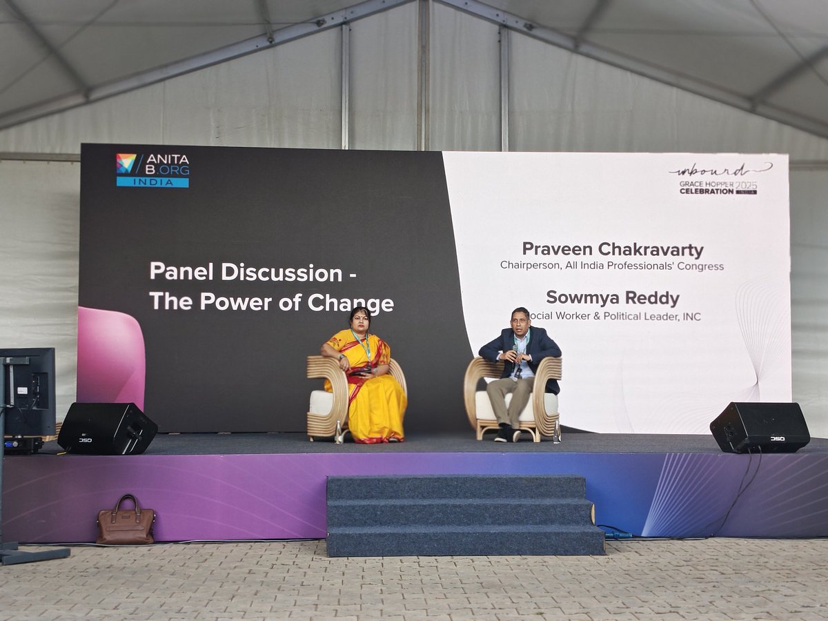 Real change happens when tech innovation meets political will. When data guides decisions and policy opens doors, progress becomes unstoppable. <a href="/INCIndia/">Congress</a>
<a href="/pravchak/">Praveen Chakravarty</a> and Sowmya Reddy at the Grace  Hopper Celebration 2025 by <a href="/AnitaB_org/">AnitaB.org</a> #TechForGood  #ChangeMakers