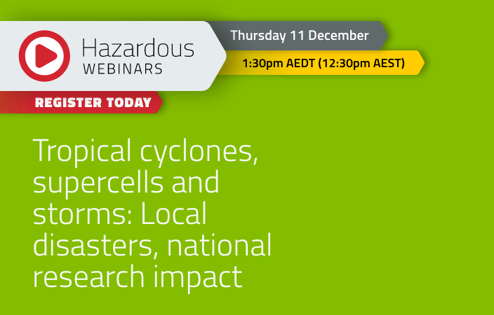 HazardsResearch's tweet photo. Join our December Hazardous Webinar to hear from researchers at the forefront of cyclones and storms and those investigating the vulnerability of infrastructure assets and the impact of natural hazards on interconnected private and public infrastructure.
https://t.co/4t00o23Nwa https://t.co/H9pVgFiToA