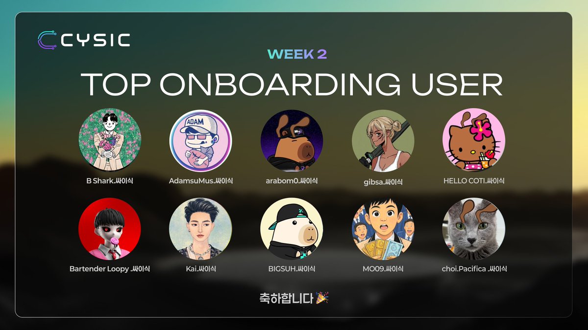 Cysic Korea 2 Week: Top Onboarding User 발표

이번 주 Week 2 우수 참여자 20명을 공개하며, 선정되신 분들께는 스탬프를 지급해드립니다.

온보딩 캠페인에 참여해주신 모든 한국 커뮤니티 여러분 감사드립니다!

 (Week 1 선정 유저는 이번 발표에서 제외되었습니다, 후속주에 추가 가능)