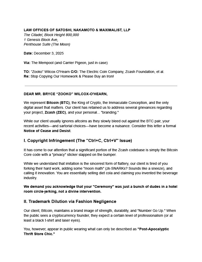 phoenixdown909's tweet image. Here's a @ZcashFoundation #cease and #desist letter counter response