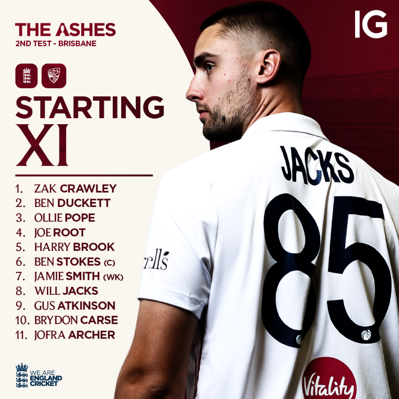englandcricket's tweet photo. 📋 We've made one change to our XI for the second Test...

Enter stage right, Will Jacks 👊
