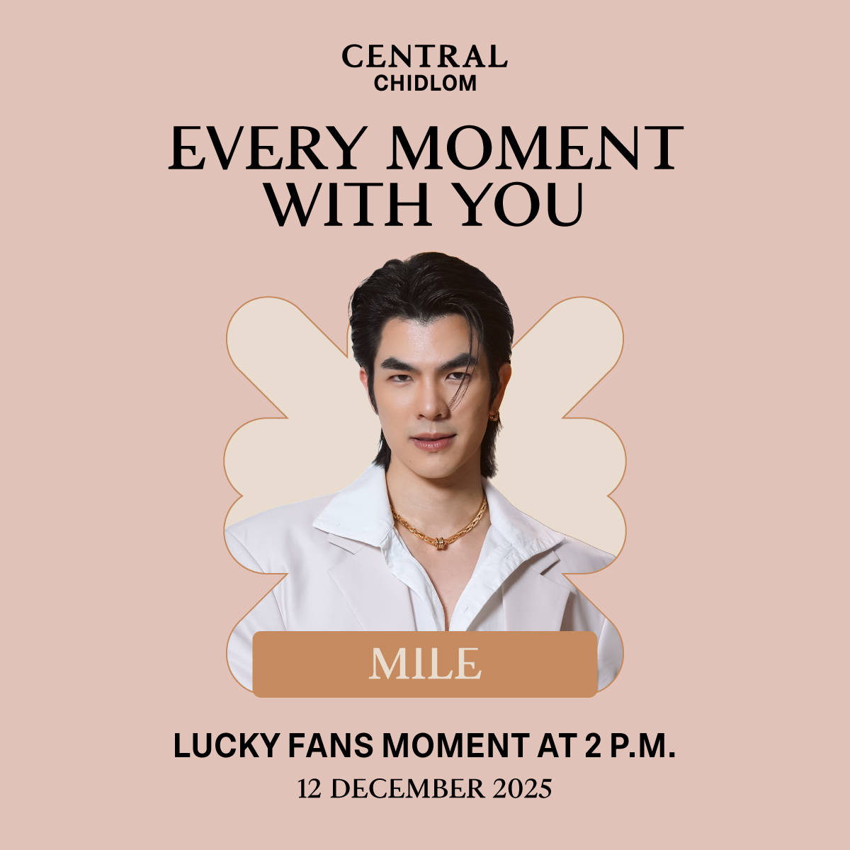 เตรียมพบเซเลบริตี้คนพิเศษ ที่จะมามอบโมเมนต์แสนประทับใจให้คุณ ในวันที่ 12 ธันวาคม 2568 ที่งาน “Every Moment With You” ณ เซ็นทรัลชิดลม
⁣
มาสนุกกับกิจกรรมมากมาย และประสบการณ์แสนพิเศษที่รออยู่
⁣
#centralchidlom
#citizenofchidlom
#thestoreofbangkok
#มายภาคภูมิ
#MilePhakphum