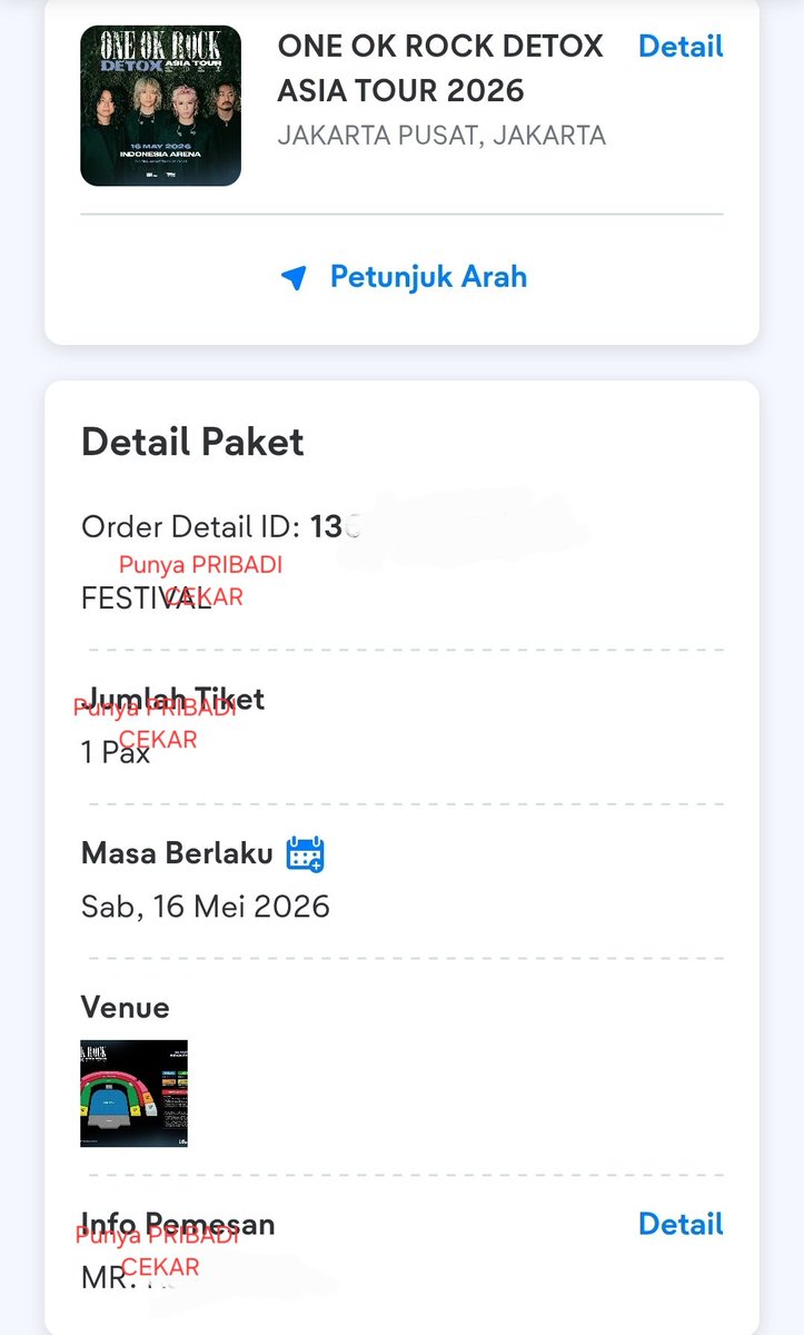 WTS Ticket ONE OK ROCK DETOX TOUR 2026 1 pax tiket FESTIVAL punya pribadi bukan jastip. Harga tanpa pajak ya, nego tipis.
Alasan dijual, sudah dapat tiket detox box. 😊