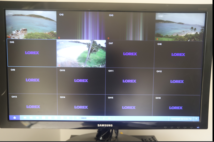 Surveillance camera display. Not sure what all the off-cameras were originally filming.