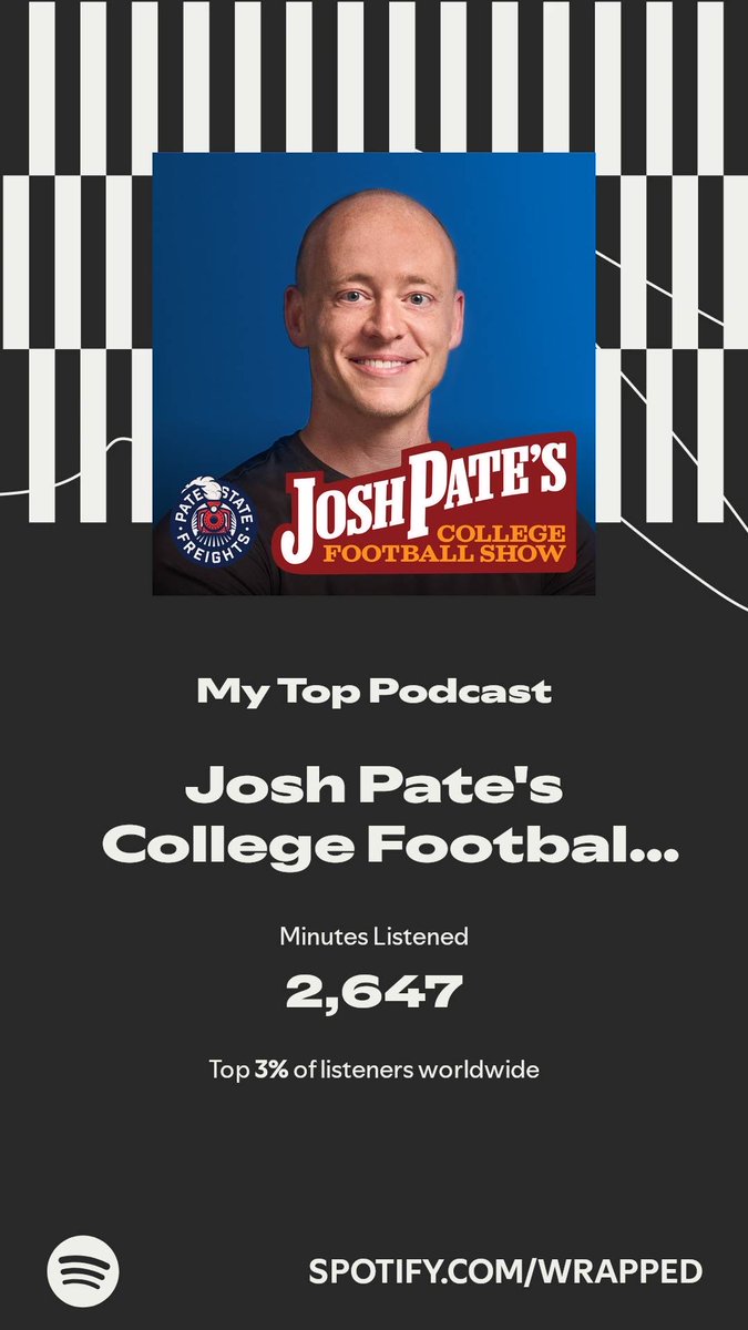 TheRealGP_'s tweet image. Josh Pate's College Football Show got my top spot. More in my #SpotifyWrapped.  ⁦@JoshPateCFB⁩  spotify.com/wrapped-share/…