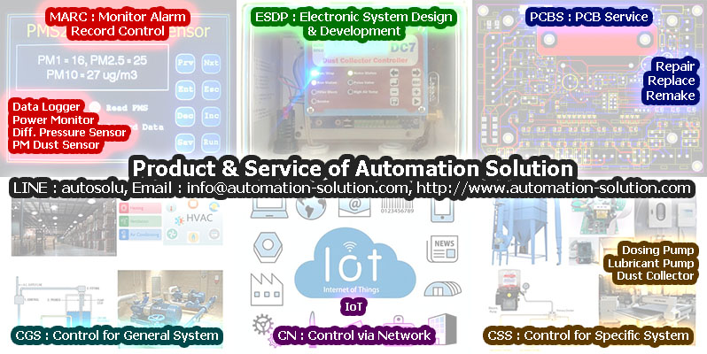 AutoSolu2006's tweet photo. Monitor Alarm Record Control
#DataLogger, #PowerMeter, Pressure Sensor, #DustSensor
Control for Dosing Pump, Lubricant Pump, #DustCollector
IoT
Electronic System Design &amp; Production
PCB Repair &amp; Replace
https://t.co/PurdooscTC
https://t.co/BXLBQLEm97
https://t.co/FF1Pup6CLL https://t.co/0vdLAsE5zd