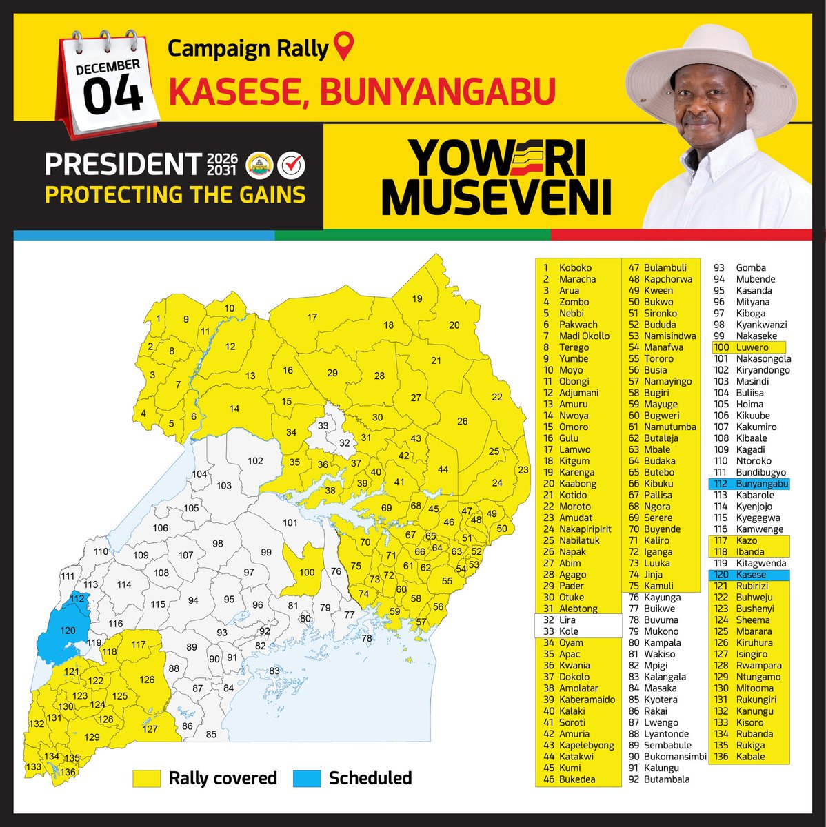 Today the <a href="/NRMOnline/">NRM Party</a> Presidential candidate will be in Kasese and Bunyangabu districts. 

#Musevenomics
#ProtectingTheGains