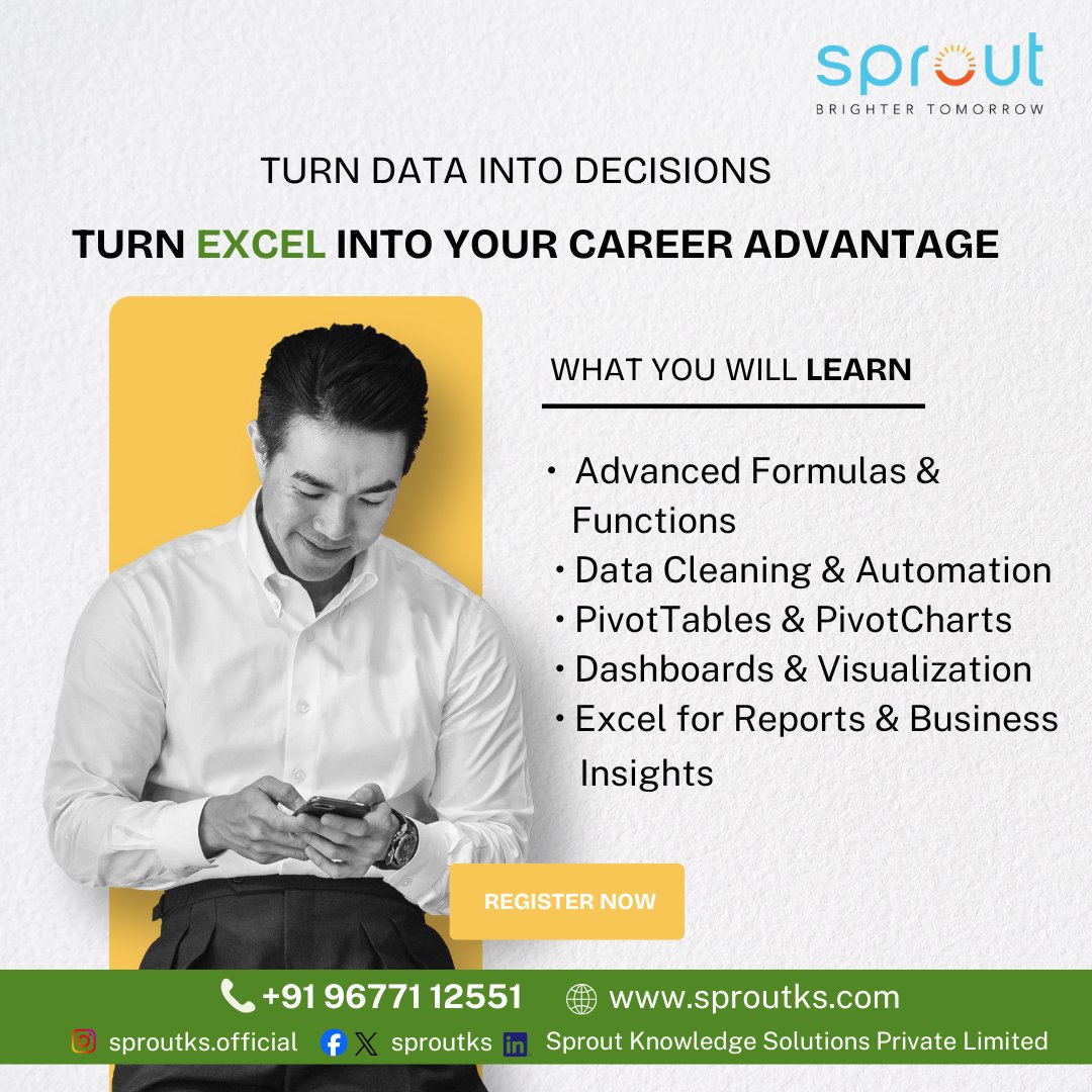 sproutks's tweet image. Turn Excel into your career advantage 📊

Master Advanced Excel for Data Analysis, Automation &amp;amp; Business Reporting with real-time projects at Sprout Knowledge Solutions.
📞 +91 96771 12551
🌐 sproutks.com

#AdvancedExcelCourse