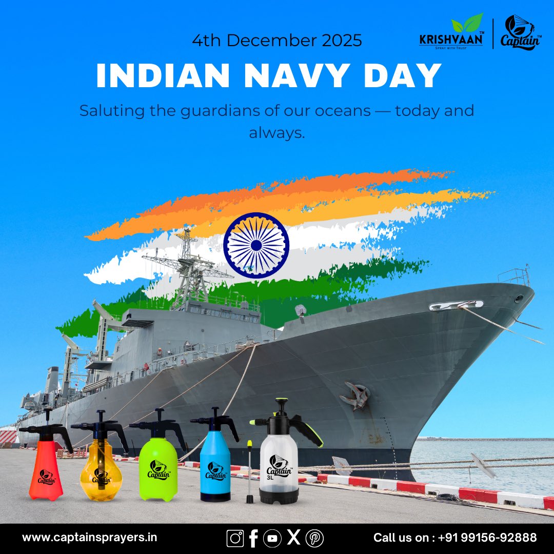 CaptainSprayers's tweet image. Saluting the guardians of our seas — today and always. 𝐇𝐚𝐩𝐩𝐲 𝐈𝐧𝐝𝐢𝐚𝐧 𝐍𝐚𝐯𝐲 𝐃𝐚𝐲.

🌐 captainsprayers.in
📞 +91 99156-92888

#IndianNavyDay #NavyDay2025 #SeaWarriors #ProudIndian #CaptainSprayers #MadeInIndia #Krishvaan