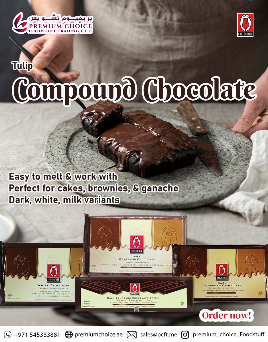 ChoiceFoodstuff's tweet photo. Take your sweet creations to the next level with Tulip Compound Chocolate, delivering a professional finish with every melt.

🍫 Melts evenly for effortless work

👉 Shop now at https://t.co/NjbEbKN4HM

#Tulip #CompoundChocolate #PremiumChoiceFoodstuff https://t.co/pqkTC1HEJ6