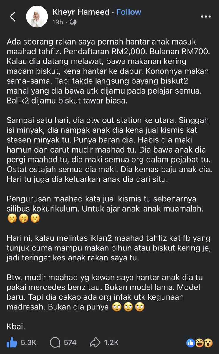 Sebab tu kena hantar anak kat Maahad Tahfiz yang BERDAFTAR dengan Kerajaan