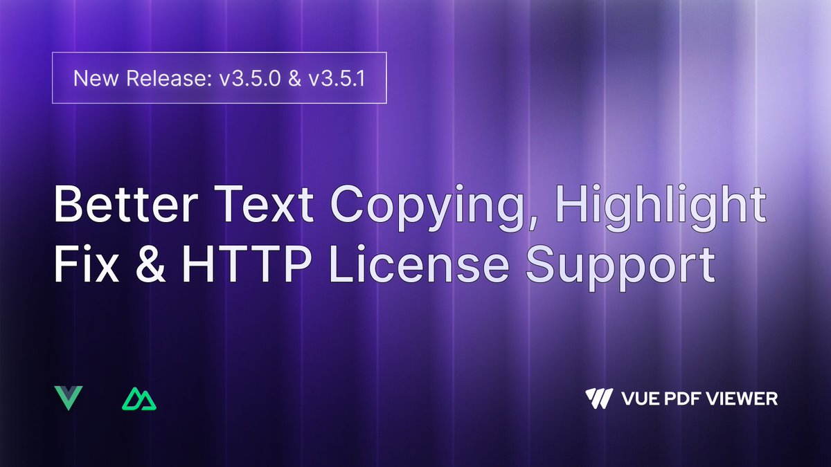 VuePDF's tweet image. 📝 Vue PDF Viewer v3.5.1 is live!

This release improves how text is copied across lines, fixes multi-line highlight issues, and adds support for license validation over HTTP connections.

👉 See what’s new: docs.vue-pdf-viewer.dev/introduction/c…

#vuejs #nuxt #pdfviewer