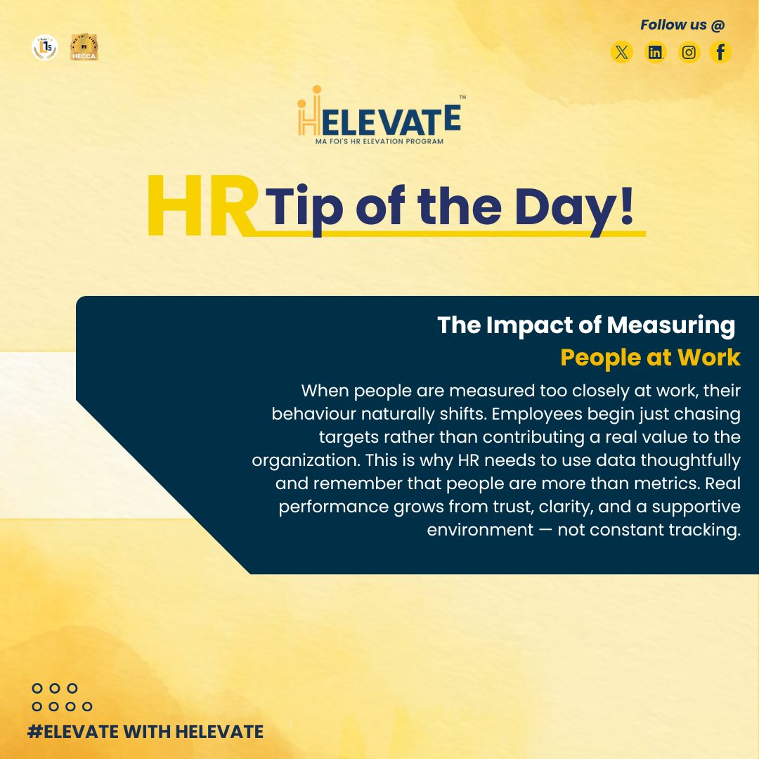 helevatemafoi's tweet image. HR Tip of the Day 💡

When people feel watched more than supported, their performance becomes forced—not inspired.

#Helevate #HRDevelopment #PeopleFirst #HRTips #WorkCulture #EmployeeExperience #LeadershipGrowth #HumanResources