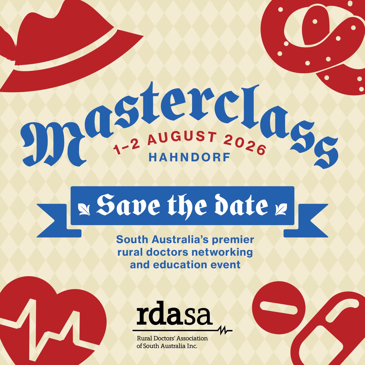 RuralDocSA's tweet image. RDASA is thrilled to reveal that Masterclass will be held in the beautiful town of Hahndorf in 2026! Join us in the lush Adelaide Hills for an unforgettable weekend away. 

SAVE THE DATE 1 and 2 August 2026.