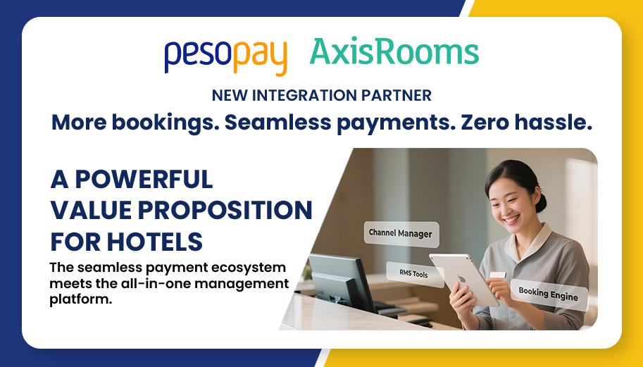 New integration partner: PesoPay x AxisRooms.

More bookings, seamless payments, zero hassle for hotels as the payment ecosystem connects with your all-in-one management platform – Channel Manager, RMS tools, and Booking Engine.

#AxisRooms #PesoPay #HotelTech #HotelPayments