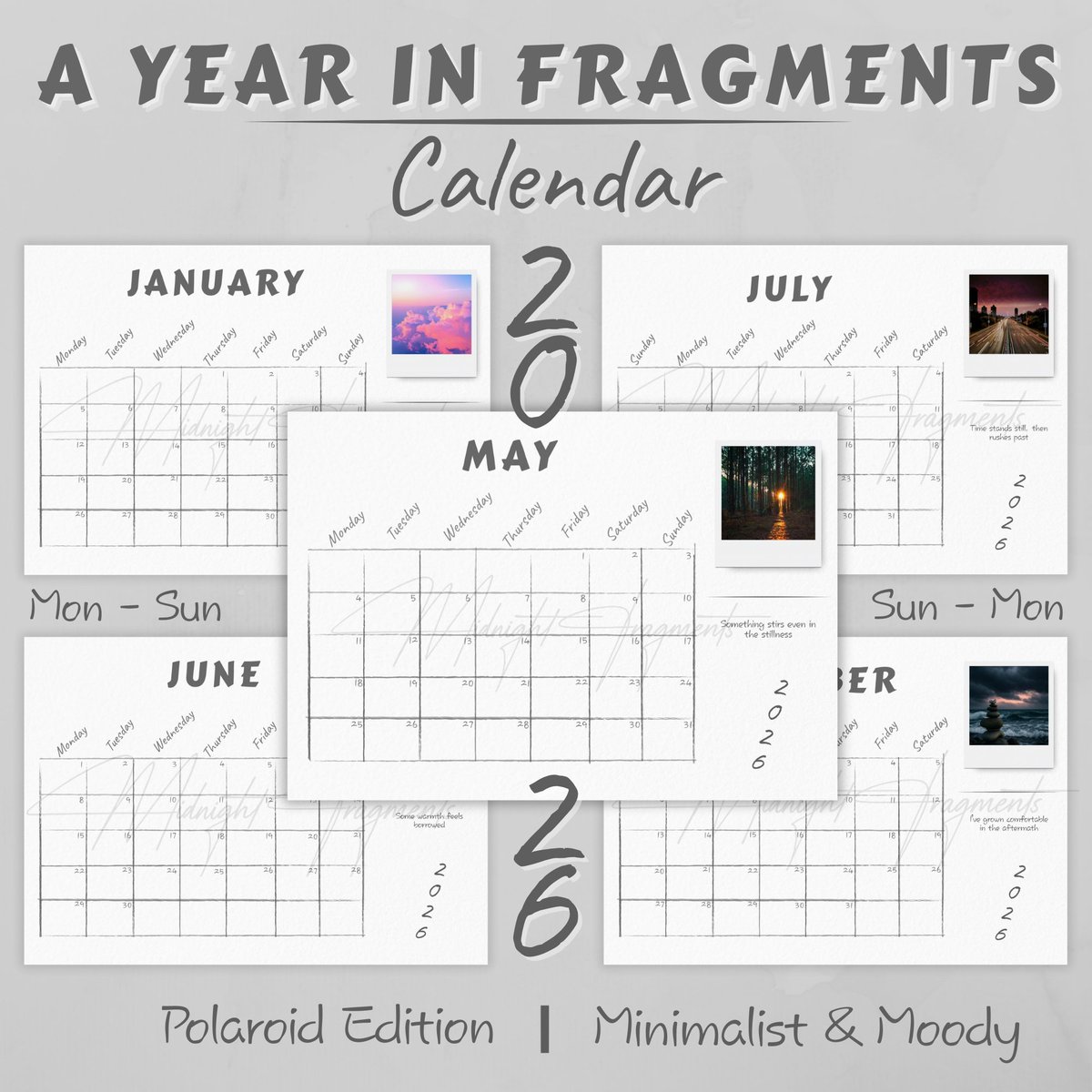 Midnight_Frag's tweet image. Time slips in strange ways this season.
My 2026 Calendars are sitting at 70% off, if you’d like a moody companion for the months ahead.
Minimal, atmospheric, stitched together for people who live in the quiet edges of things🖤
#Polaroid #Arcane
etsy.me/4pb4hjw via @Etsy