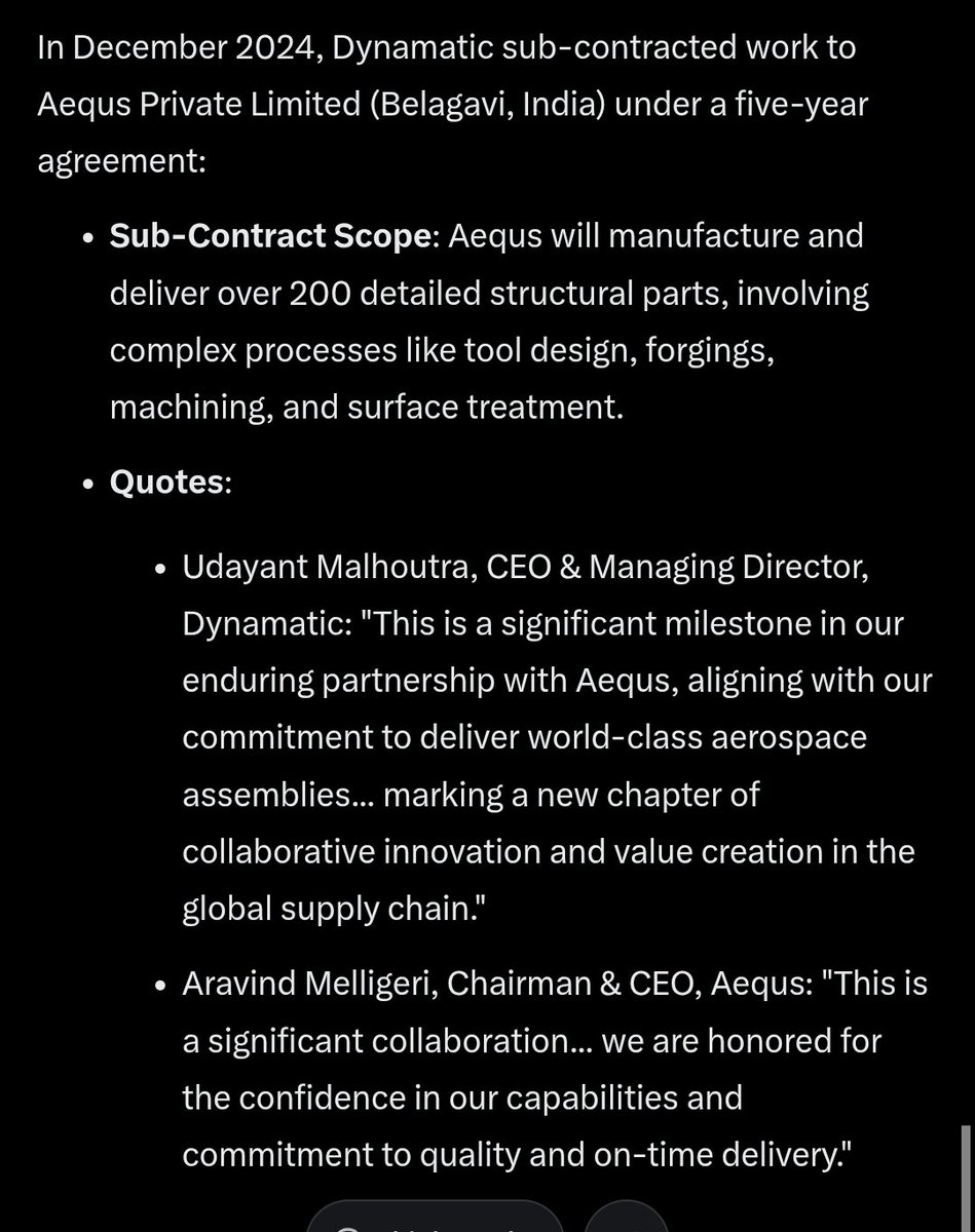 Mridulsomani2's tweet photo. #DynamaticTech collaborating with #Aequs for A220 doors. Aequs will deliver 200 subparts.
Indian Aerospace manufacturing is at a nascent stage when you look at the overall pie.
Decadal theme, as a strong supplier ecosystem evolves & transitions from Tier 3/4 to Tier 1/2. https://t.co/VqD0jsO7mc
