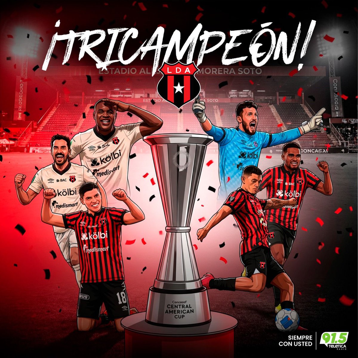 Desde la frontera del Tehuantepec mexicano hasta la frontera norte del Darién colombiano.
¡Un solo campeón, un solo Papá, un solo León!
Primer equipo en la historia de CONCACAF en ganar 3 títulos de forma consecutiva.
Centroamérica se rinde a tus pies #Alajuelense
