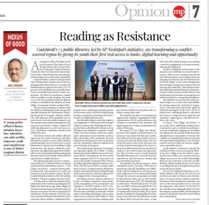 anilswarup58's tweet photo. This article is about a young police officer, Neelotpal, SP, Gadhchiroli who was awarded during the Nexus of Good Annual Awards, 2025 for an innovative approach of setting up libraries in Naxal affected areas. 
@MillenniumPost @nexusofgood
https://t.co/GWBLo0pNUv https://t.co/IC4VtnLpP8