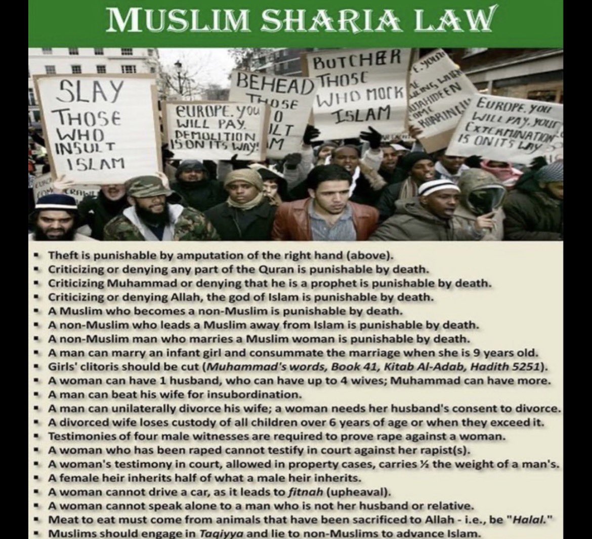 IchieComrade's tweet photo. MUSLIM SHARIA LAW

🙄(What a Terrible&amp;Barbaric practices)

1️⃣. Theft is punishable by amputation of the right hand (above).

2️⃣. Criticizing or denying any part of the Quran is punishable by death.

3️⃣. Criticizing Muhammad or denying that he is a prophet is punishable by death. https://t.co/mGPk7zfIaK