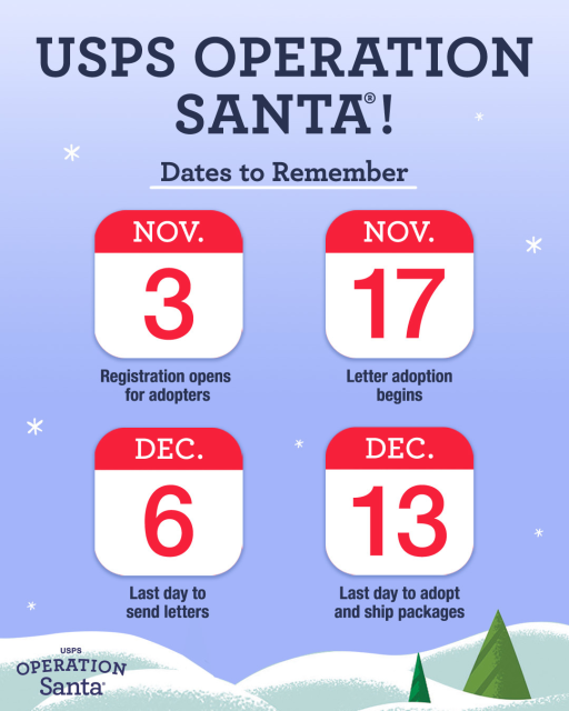 lpamanian's tweet photo. #USPS 🗓️ https://t.co/9iwxS6haru #Importantdates #OperationSanta #USPSEmployee https://t.co/quLeEpsHvW