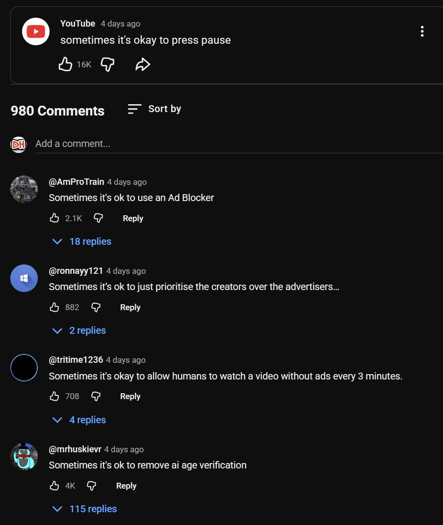 DeepHumor's tweet image. The replies to YouTube&apos;s community posts will always be funny