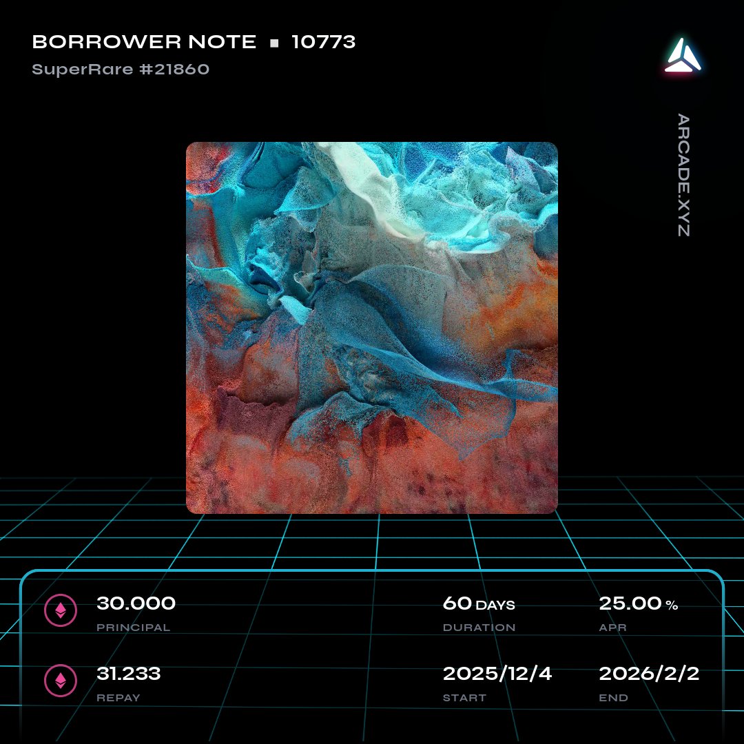 ArcadeAlert's tweet image. 🚨 Arcade.xyz NFT Loan Alert 🚨

New Loan Started on SuperRare #21860

@Arcade_xyz - app.arcade.xyz/terms/loan/0x8…