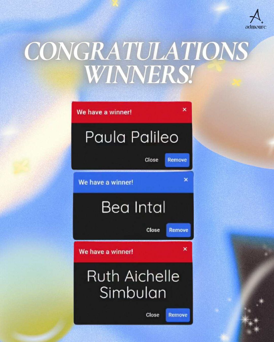 TeamAdmoure's tweet photo. 251204 [ANNOUNCEMENT]

Congratulations to our raffle winners! Please message us on how to claim your prizes. 

#Adie
#RAAAconcert
#ADMOURE https://t.co/rqeQIPaeJw