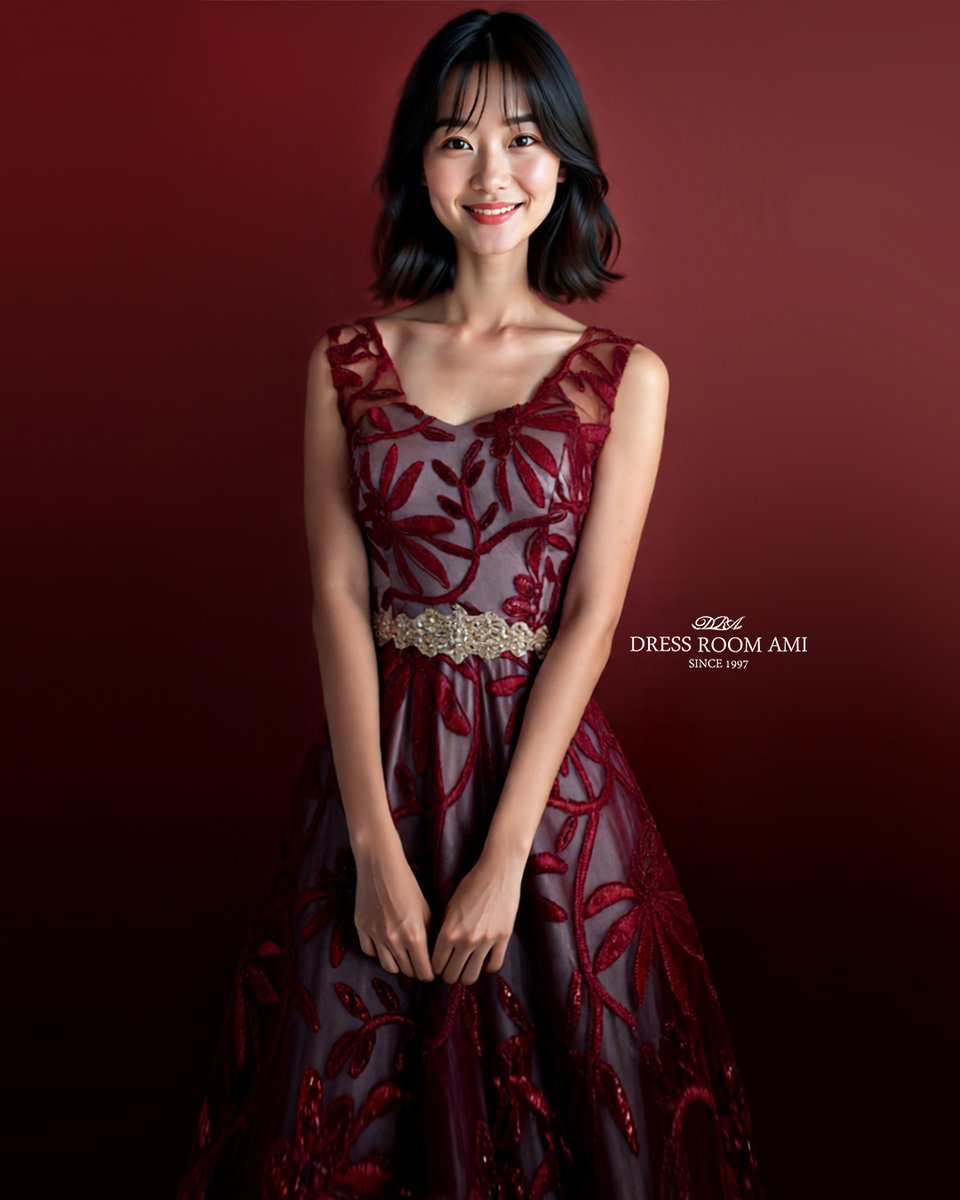 再入荷のワインレッドスパンコール花柄刺繍×シルバーグレーサテンのA