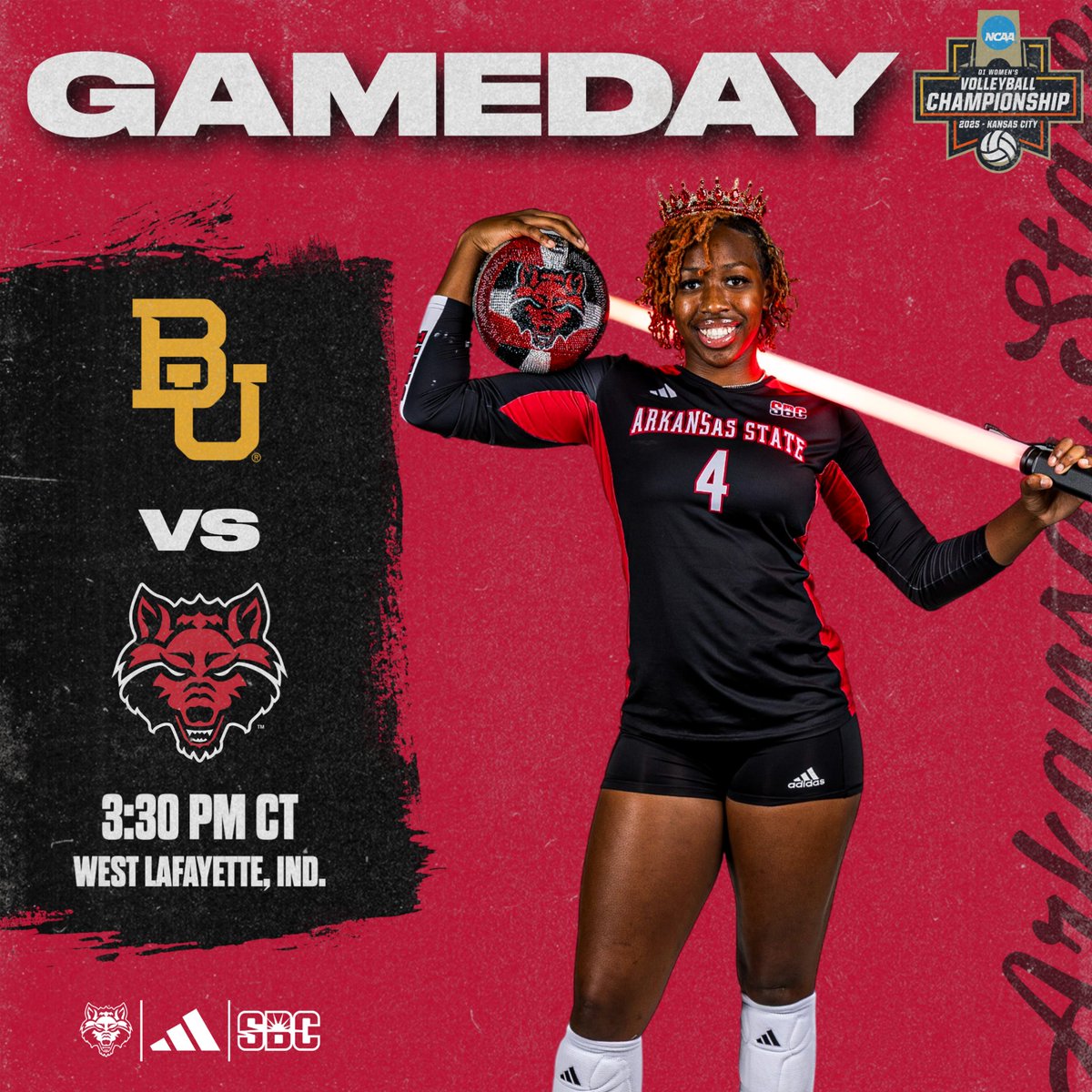 AStateVB's tweet image. The first round is here!

🆚 6 Baylor
🕞 3:30 PM (CT)
📍 Holloway Gymnasium | West Lafayette, Ind.
📺 bit.ly/4pbz2Vt
📊 bit.ly/48iMQYv

#WolvesUp