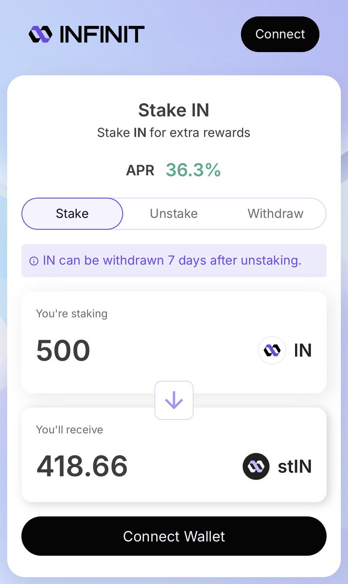 ednut99's tweet image. Gm CT ☀️ ☕️ 

📍📍📍📍📍📍📍📍📍📍📍📍📍
Conviction remains locked &amp;amp; unchanged
……………………………………………………………………..

Do you know you can stake your $IN and start earning real rewards.

Just connect your wallet, stake your tokens, and let @Infinit_Labs do the…