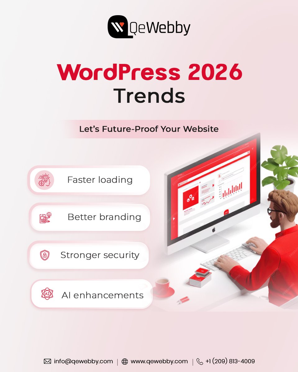qewebby's tweet image. Still using a website that looked “okay” years ago?
2026 demands better.

AI. Speed. Security. Mobile-first.
Your next #website should have it all.

Let’s upgrade your online presence:
👉 qewebby.com/contact-us/

#wordpressdevelopment #smallbusinessowners #techtrends