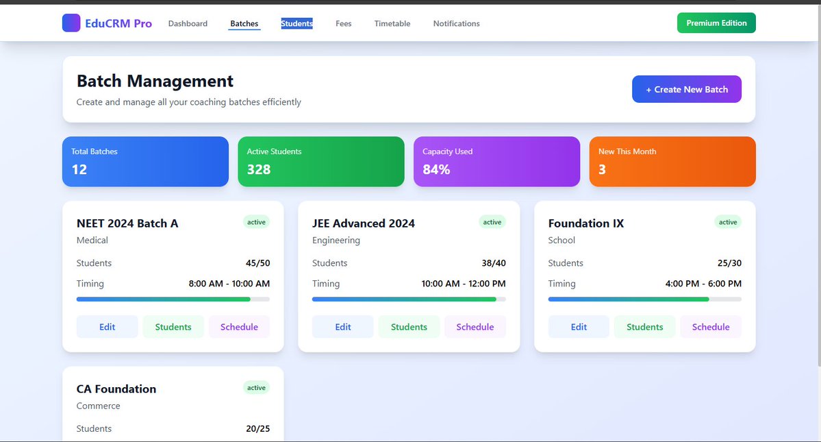 MissionKumar15's tweet image. EduCRM Pro — The Complete AI-Powered Coaching Management System 
7-coaching-crm.vercel.app 
#EduCRM #DashboardDesign #FullStackDeveloper #AIDevelopment #WebApp #MissionKumar #SaaS #EdTech