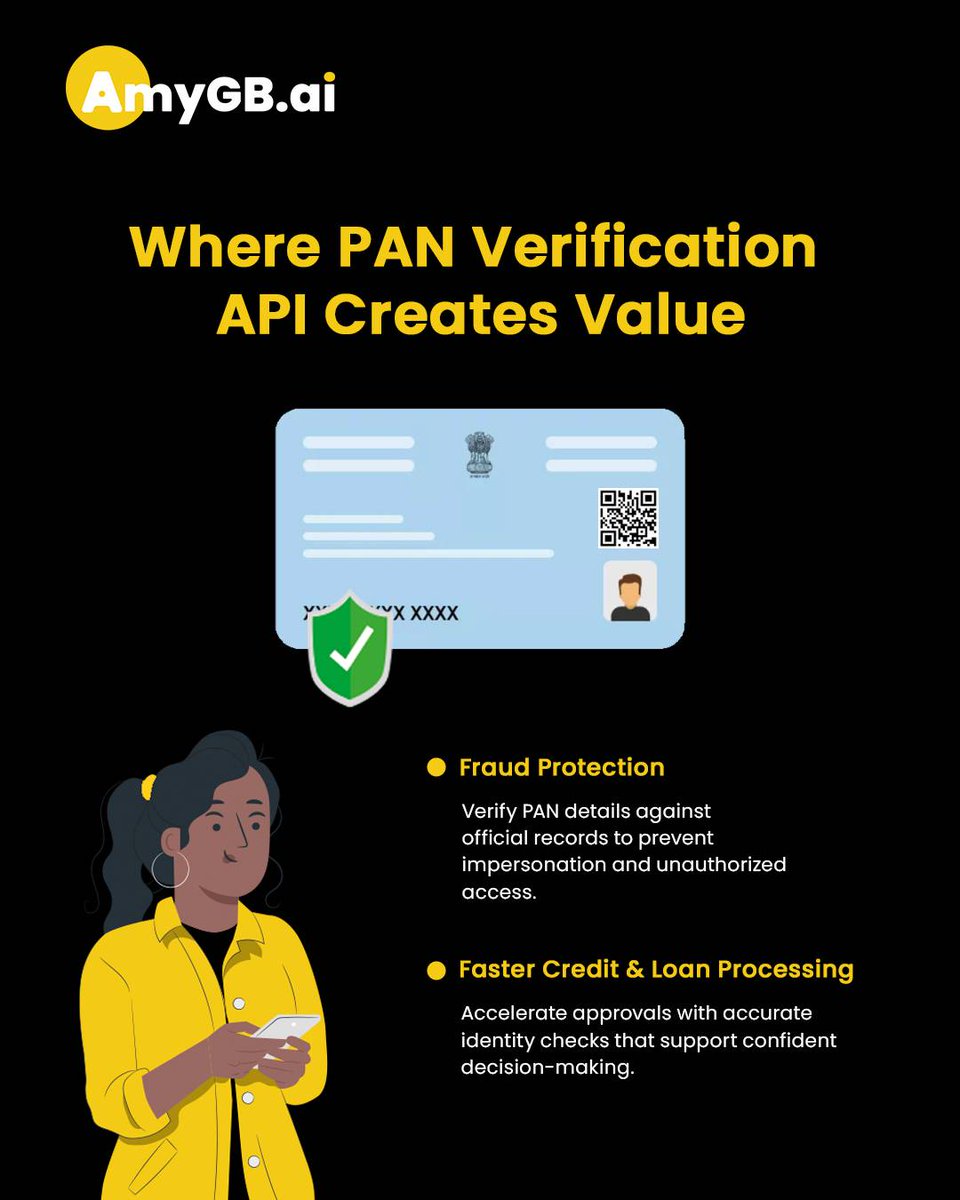 AmyGBai's tweet image. Instant PAN verification that protects against fraud and speeds up approvals.

Secure, compliant, and built for precise decision-making.
Explore the possibilities with AmyGB’s PAN Verification API.

ow.ly/6nJK50XBGQK

#FintechSolutions #APIIntegration  #PANVerification