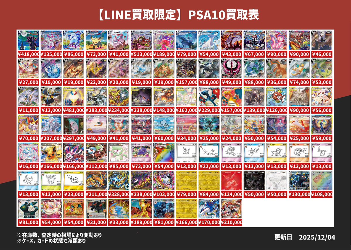 買取表作成しました💹 LINE買取限定となります‼️ LINE追加からご連絡