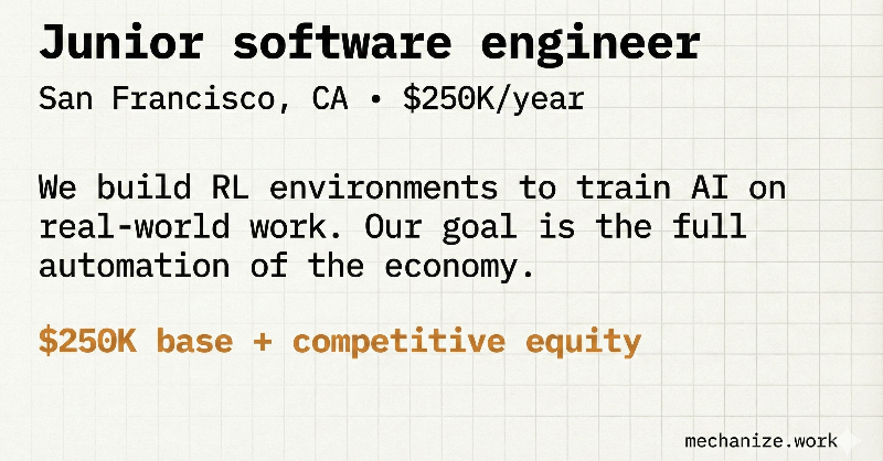 MechanizeWork's tweet photo. A&amp;M seniors: automate software engineering before someone else does. $250k/yr + competitive equity, SF.