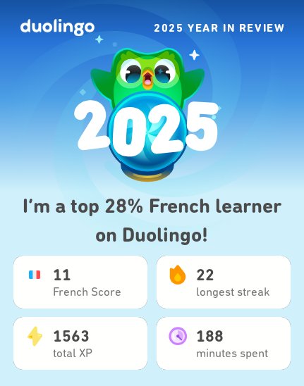 AckerDev03's tweet photo. My 2025 Duolingo stats are in! How did you do? #Duolingo365 https://t.co/pnnvUXNapo