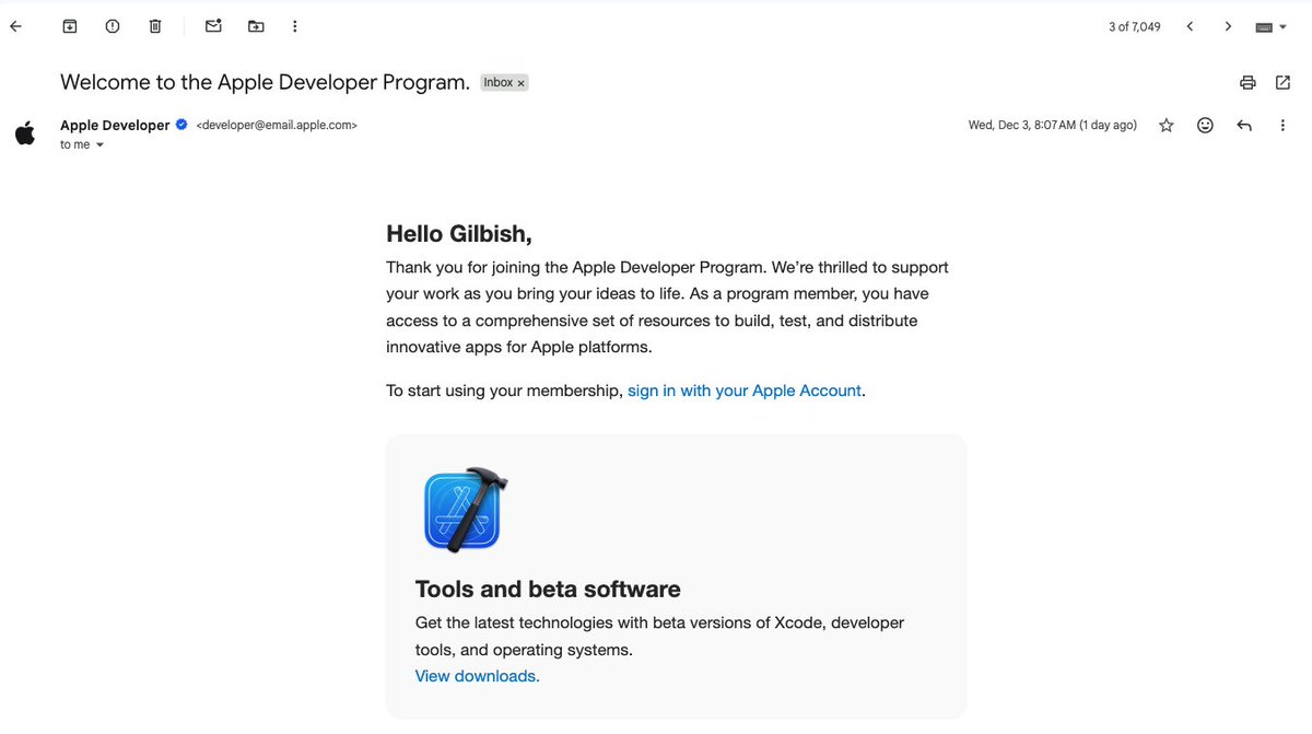 gilbish's tweet photo. Got my Apple developer account approved 🥳 https://t.co/pMGAc52SZn