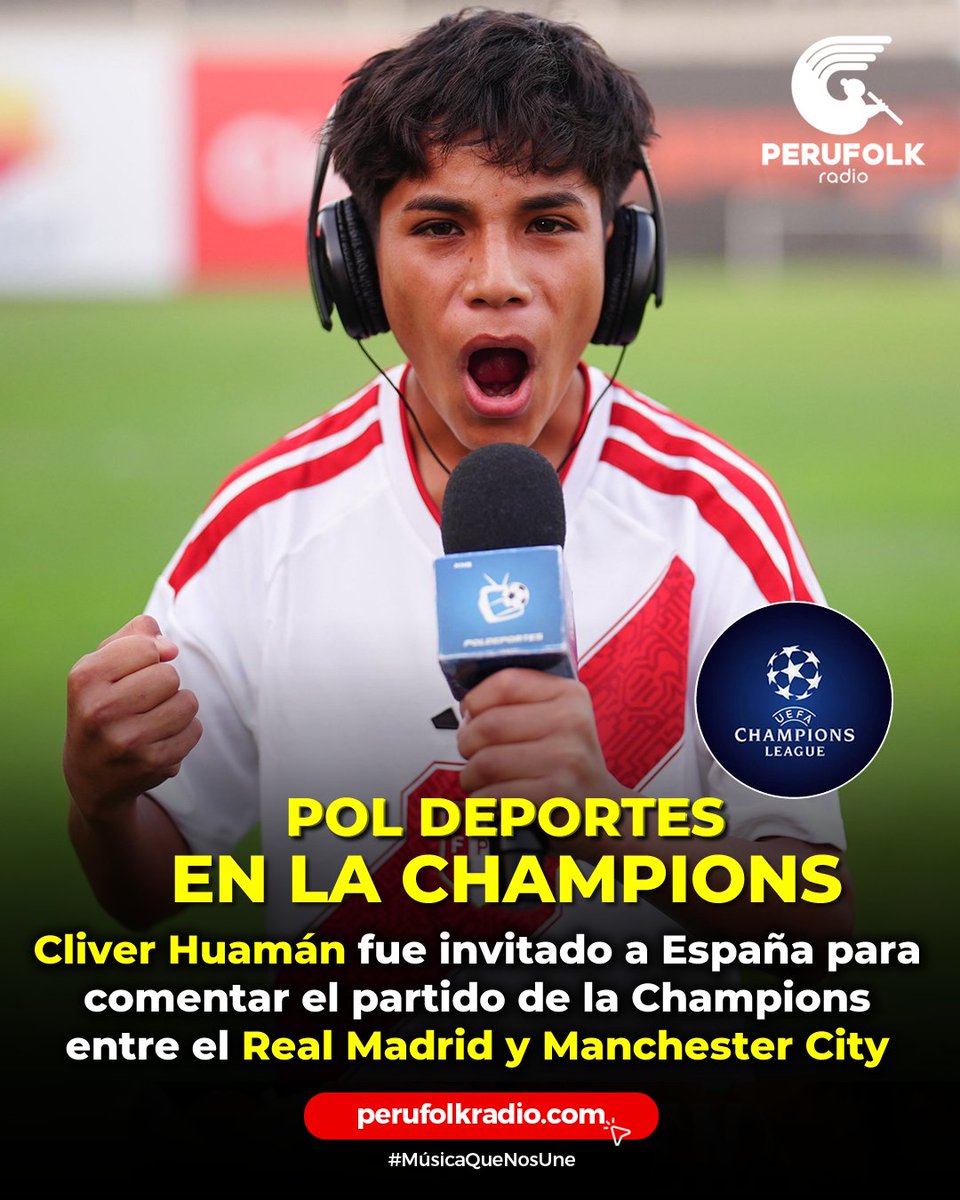 ¡De un cerro en Andahuaylas al Santiago Bernabéu! Cliver Huamán, relatará el Real Madrid vs Manchester City EN VIVO desde el Bernabéu y tendrá tour en el <a href="/DiarioMarca_/">MARCA</a>.
Gracias a <a href="/Latina_pe/">Latina.pe</a> y “Arriba mi gente” por hacer realidad el sueño de este joven peruano. 👏