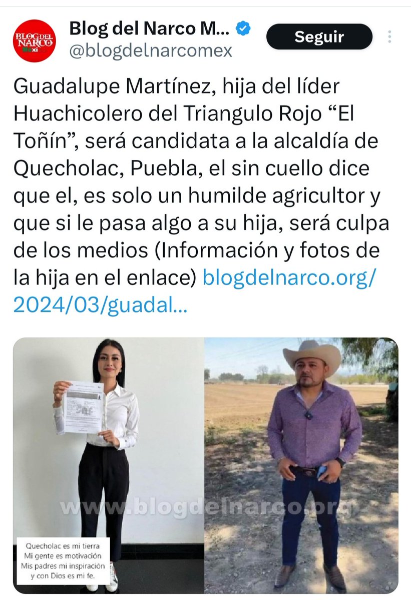 Monicao2712's tweet photo. Vaya, vaya!
Ahora resulta que quien organiza el bloqueo en la carretera Puebla–Orizaba para “protestar” por la Ley General de Aguas es nada menos que Antonio Valente Martínez Fuentes, “El Toñín”, líder huachicolero y supuesto representante de campesinos de la región de Quecholac, Puebla, quien ahora incluso amenaza al secretario de Gobernación del estado porque se le está acabando su minita de oro.

Y bueno, vale la pena recordar que este personaje también impuso a su hija como alcaldesa.
Son unas fichitas!
Aquí la foto 👇
