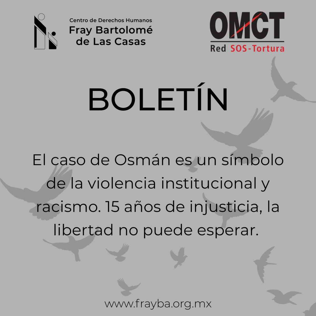 📃𝗕𝗼𝗹𝗲𝘁𝗶́𝗻 <a href="/CdhFrayba/">Frayba Derechos Humanos</a>  | <a href="/omctorg/">World Organisation Against Torture (OMCT)</a> 

📢El caso de Osmán es un símbolo de la violencia institucional y el racismo. Su libertad no es una concesión: es un derecho arrebatado por la tortura y la arbitrariedad. Exigimos su liberación inmediata🔗frayba.org.mx/251204_boletin…