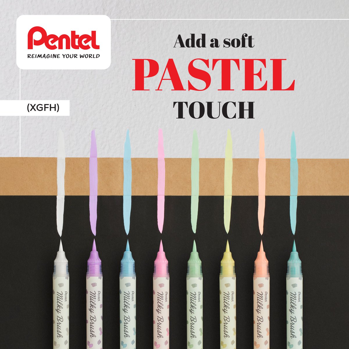 Add a soft pastel touch to your festive creations with the Pentel Milky Brush range 💕 - perfect for calligraphy, cards, journaling and gift tags!

💫 Opaque pigment ink that pops on coloured paper
🖋️ Durable brush tip for wide or delicate strokes

#Pentel