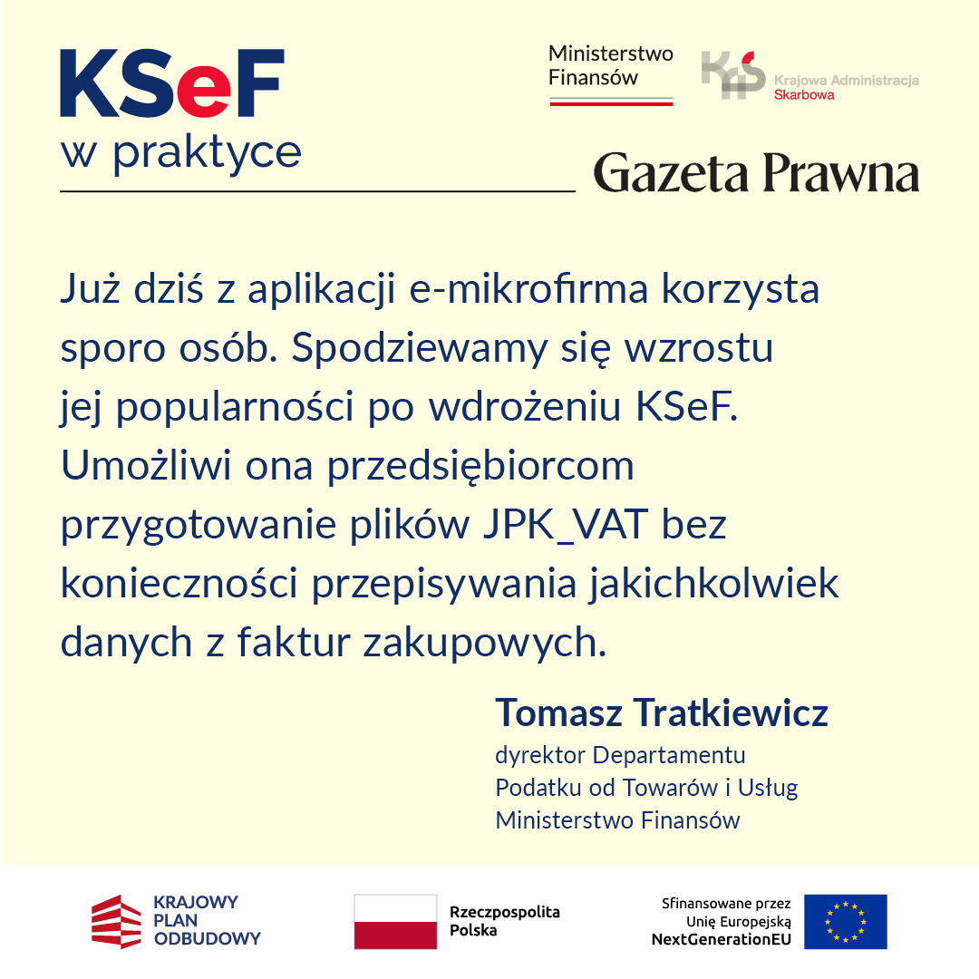 Jesteśmy odpowiednio przygotowani do zmian i systematycznie docieramy z wiedzą o Krajowym Systemie e-Faktur do przedsiębiorców.
Polecamy uwadze wywiad z <a href="/DGPrawna/">Dziennik Gazeta Prawna</a> 🔗podatki.gazetaprawna.pl/vat/artykuly/1…